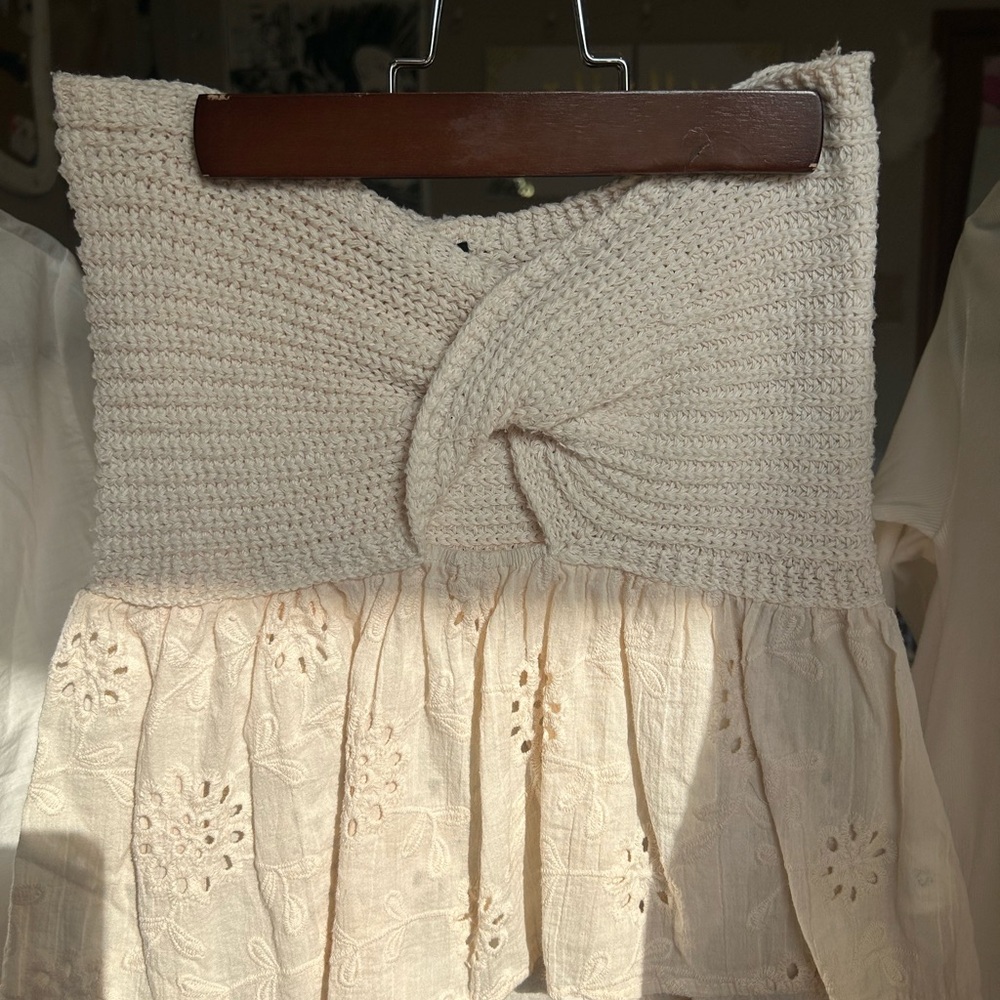 Micas Cream Knit and Lace Top
